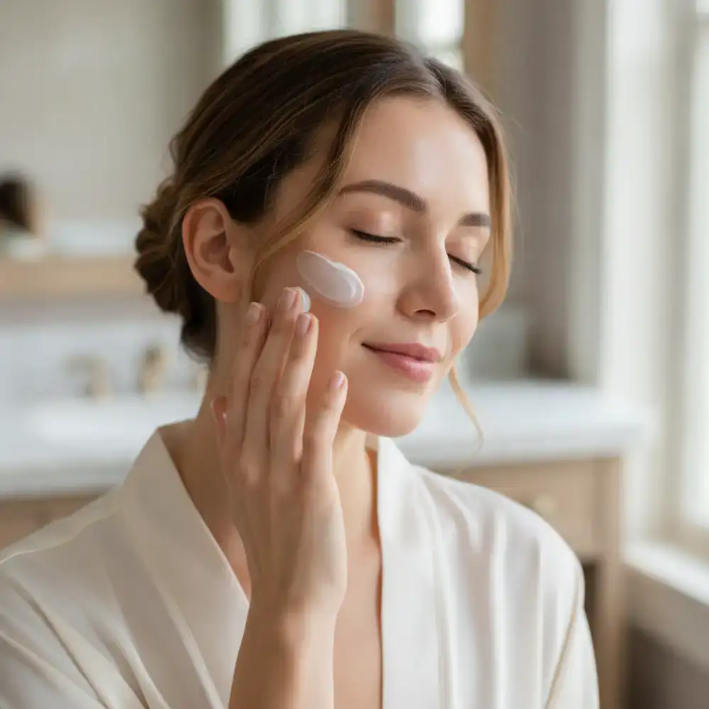 Person applying rich moisturiser to face gracefully